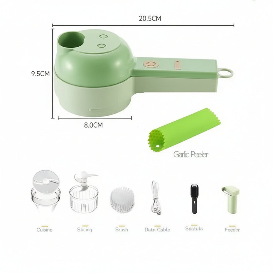 4-in-1 Electric Vegetable Cutter – Handheld Rechargeable Food Chopper