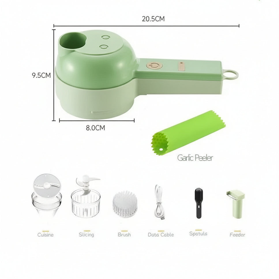 4-in-1 Electric Vegetable Cutter – Handheld Rechargeable Food Chopper