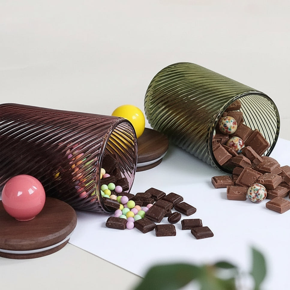 Premium Glass Storage Jar with Walnut Lid – 350ml